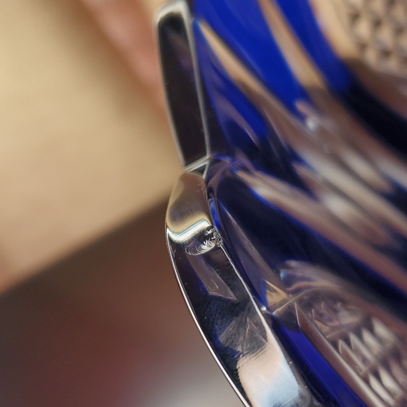 Sold!Vintage Blue Cut to Clear Crystal Console Bowl Cobalt Blue Signed  9"x4" - Picture 4 of 8